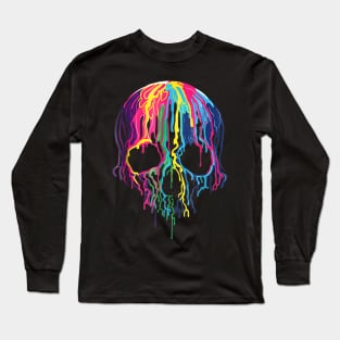 Colorful Melting Skull Art Graphic Halloween Long Sleeve T-Shirt